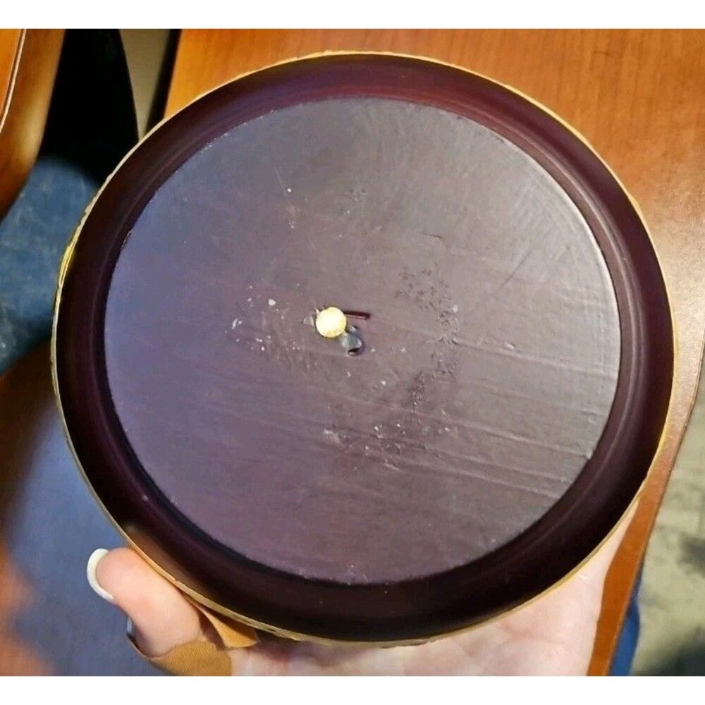 Handmade Straw Marquetry Wooden Trinket Bowl W/ Lid Village Scenery 6” Round - Picture 3 of 8